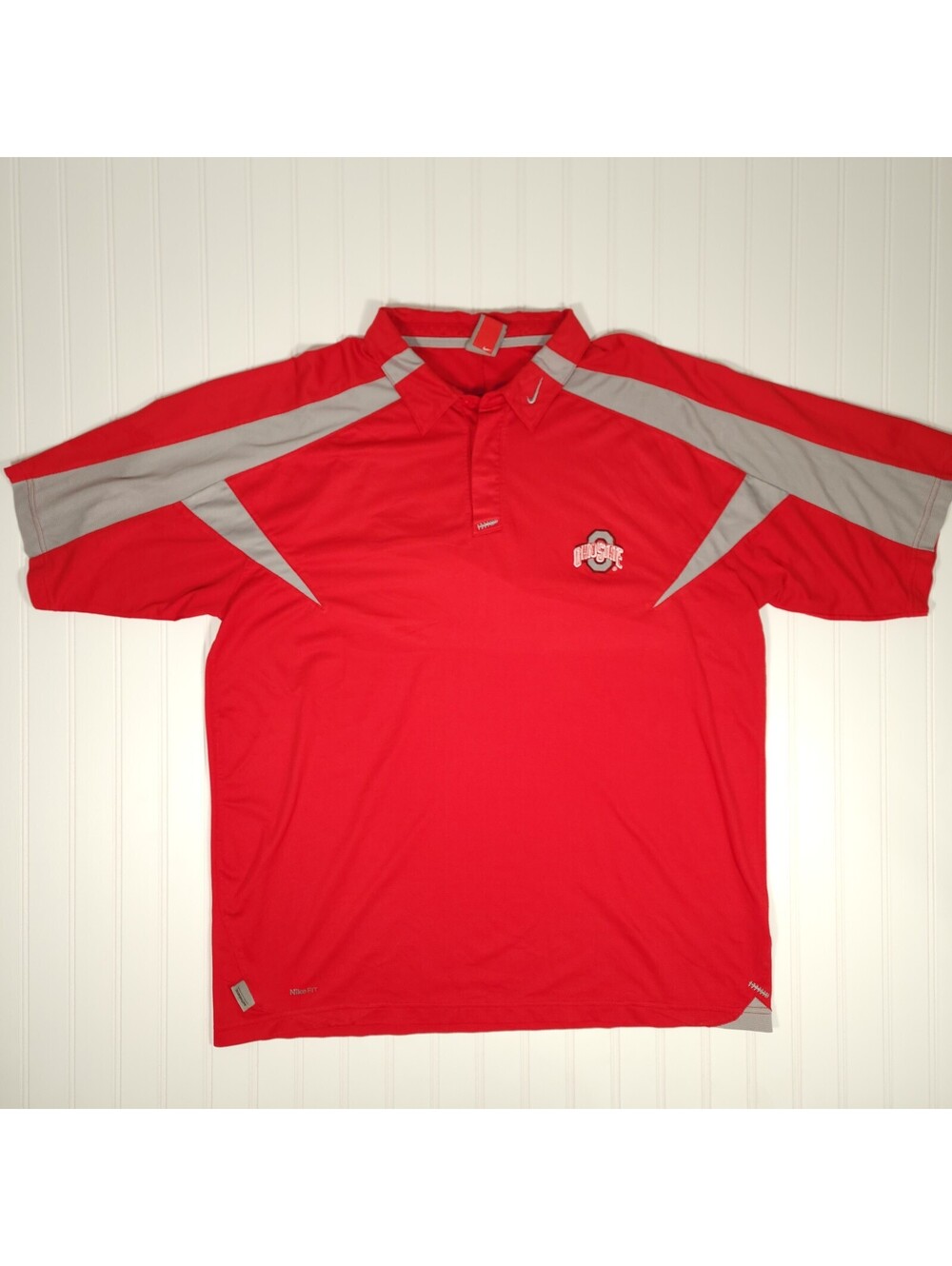 Vintage Nike Team Ohio State Buckeyes Polo Shirt Men's XL Red Grey Dri-FIT OSU